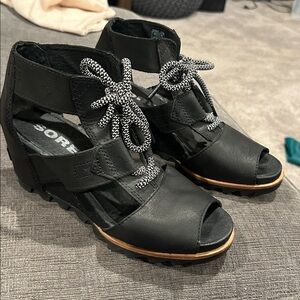 Sorel Women's Leather Joanie Lace Sandal Sz 8 In Black